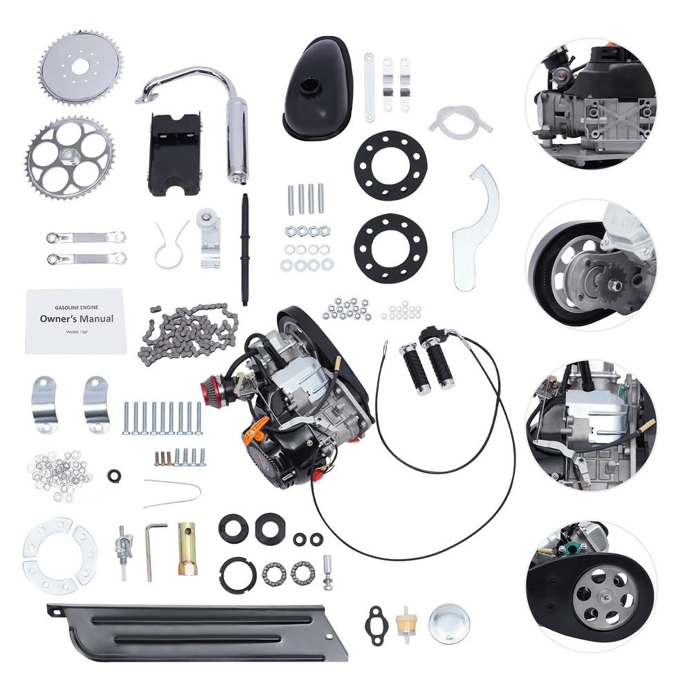 100CC 4-Stroke Electric Bicycle Engine Kit, 3.5HP 3600RPM OHV Powerful Single Cylinder Gas Petrol Engine Complete Modified Kit for Bike Scooter and ATV Beach Bikes USA Stock (Belt Type)