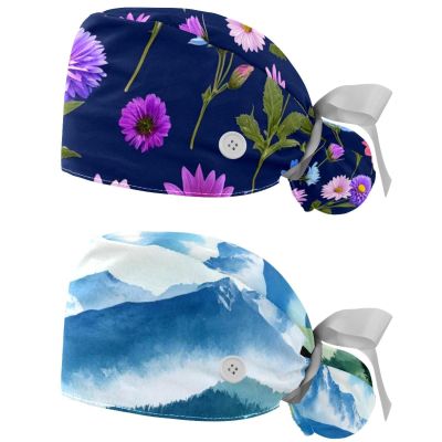 2 Packed Morning Glory Flower Scrub caps Women Scrub caps Women Ponytail Surgical caps for Home