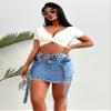 ELLEVEN Women's Cargo Skirt High Stretchy, y2k Mini Jean Skirts for Women Denim Low Waist Cute Skirt with Pocket Blue Denim X-Small view 3