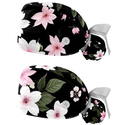 2 Packed Flowers Wallpaper Scrub caps Women Chef Cap Nurse Scrub Cap for Nurse