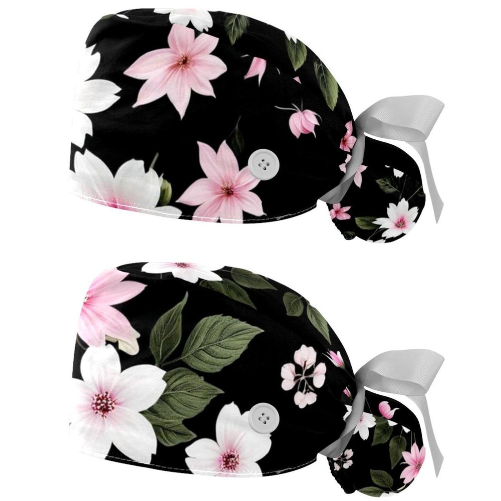 2 Packed Flowers Wallpaper Scrub caps Women Chef Cap Nurse Scrub Cap for Nurse