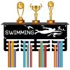 CREATCABIN Swimming Medal Holder Trophy Shelf Medal Hangers Display with Shelf Stand Small Sports 4 Rows Wall Mount Hold 70+ Medals for Men Swimmer Swim Competition Ribbon Medals Rack 11.4x5.1 Inch view 1