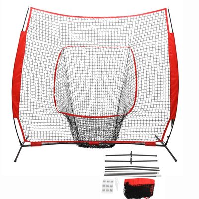 JAYGOVAN 77Ft Baseball Softball Practice Net w/Strike Zone, Baseball Hitting Batting Catching Pitching Training Net w/Carry Bag & Metal Bow Frame, Backstop Screen Baseball Equipment (Red)