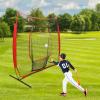 JAYGOVAN 77Ft Baseball Softball Practice Net w/Strike Zone, Baseball Hitting Batting Catching Pitching Training Net w/Carry Bag & Metal Bow Frame, Backstop Screen Baseball Equipment (Red) view 2