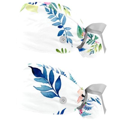 2 Packed Orchid Flowers Leaves Scrub caps Women Ponytail Scrub Cap Surgical Scrub Cap for Home