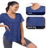 Alovien Women's Short Sleeve Workout Shirts, V Neck Sports Yoga Running Tops, Dry Fit Tops Side Split Tee, Dark Blue,3XL view 3