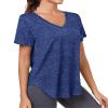 Alovien Women's Short Sleeve Workout Shirts, V Neck Sports Yoga Running Tops, Dry Fit Tops Side Split Tee, Dark Blue,3XL view 4
