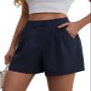 Feiersi Womens Casual Elastic Waist Wide Leg Suit Tailored Shorts Summer Dressy Work Shorts with Pockets(Navy Blue,XX-Large) view 2