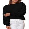 MASCOMODA Fall Fashion 2024 Blouses for Women Dressy Casual Lace Long Sleeve Tops Crewneck Eyelet Knit T Shirts Sweatshirt(Black,Medium) view 1