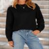 MASCOMODA Fall Fashion 2024 Blouses for Women Dressy Casual Lace Long Sleeve Tops Crewneck Eyelet Knit T Shirts Sweatshirt(Black,Medium) view 2