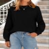 MASCOMODA Fall Fashion 2024 Blouses for Women Dressy Casual Lace Long Sleeve Tops Crewneck Eyelet Knit T Shirts Sweatshirt(Black,Medium) view 3