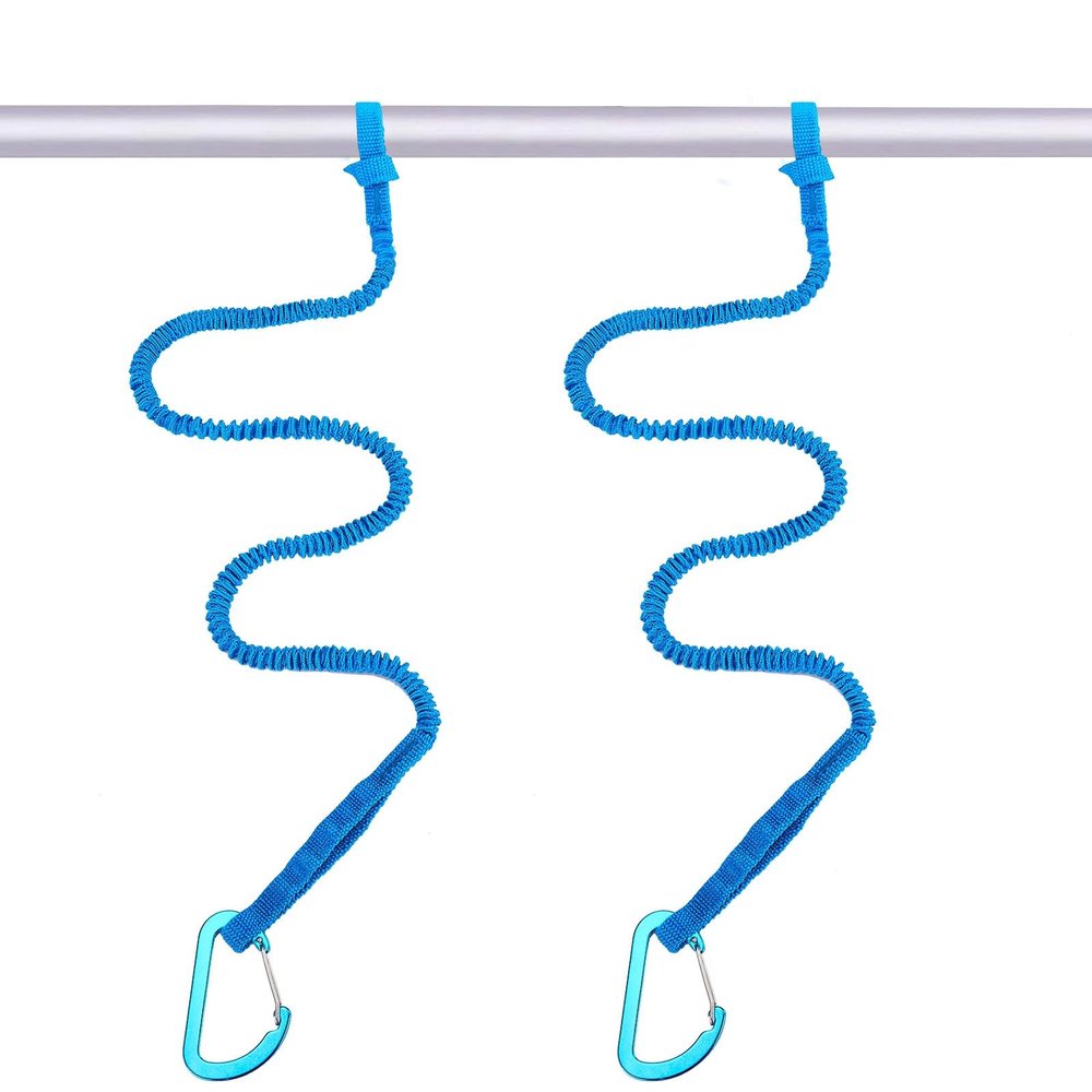 MOOCY Kayak Paddle Leash, 3-7 ft Stretchable Strap Lanyard for SUP, Canoeing, Fishing Accessories - Secure Bungee Rod Holder Tether(Blue, 2 Pack)