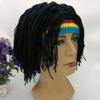 Zonfer Men Knit Hat with Hair Wig Wool Hat Simulation Dirty Braid Warm Knitted Funny Holiday Role Playing Beanie Hat with Dreadlocks view 3