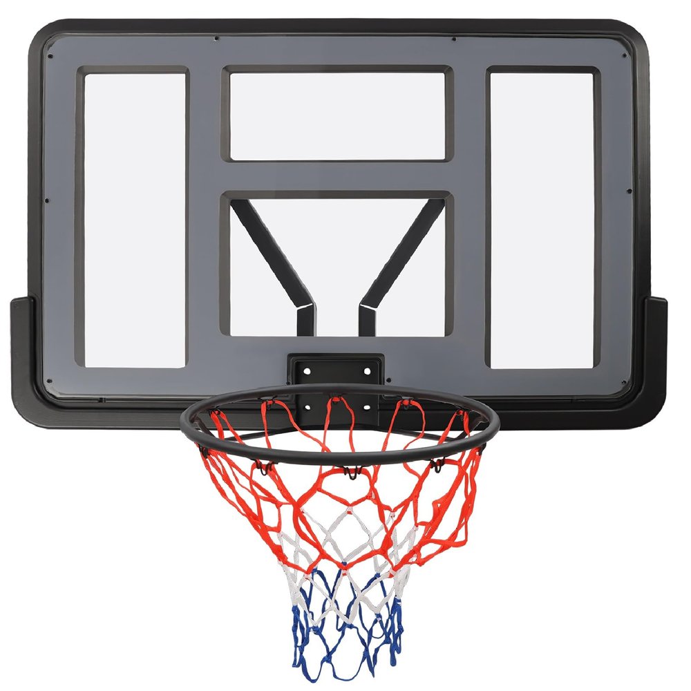 Backboard and Rim Combo 44" Wall-Mounted Shatterproof Performance PET Backboard & Rim Combo Kit Basketball Hoop for Indoor Outdoor