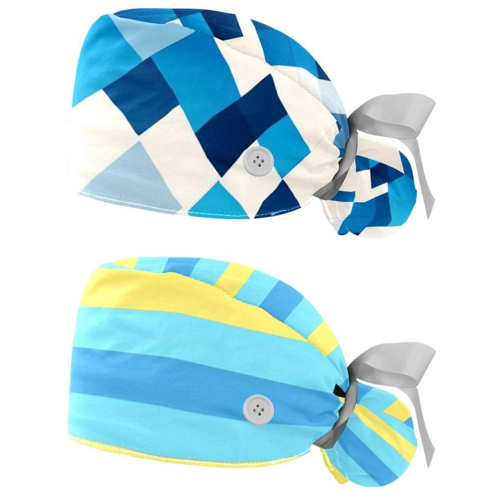 2 Packed Rhombus Wallpaper Scrub caps Women Chef hat Surgical Bouffant caps for Women for The Surgeon