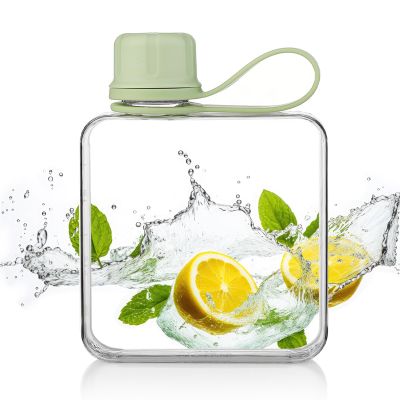 ImnBest Tritan Transparent Flat Water Flask, Slim Square Pocket Bottle, BPA Free/Leak Proof for Travel, Outdoor, Sports (Matcha Green, 320ML)