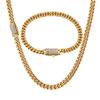 putouzip Miami Cuban Link Chain Set For Men 18K Gold Plated Stainless Steel 6/8mm Curb Bracelet Necklace Diamond Chains view 1