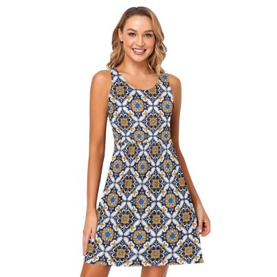 ALAZA Indian Flower Floral Women Summer Dresses Casual Sleeveless Sundress with Pockets Tank Dress XXL
