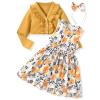 HINTINA 3T Toddler Little Girls Sleeveless Floral Print Spring Summer Dress And Long Sleeve Waffle Cardigan Set Fall Clothes Winter Outfits Yellow 3-4T Years view 1