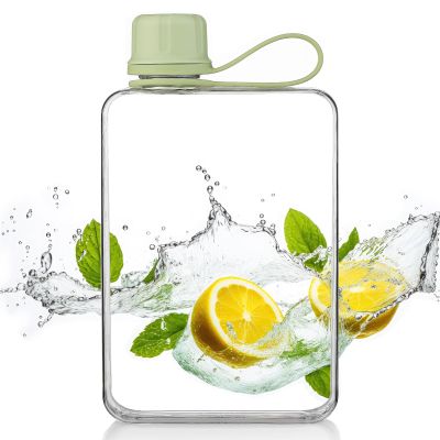 ImnBest Tritan Transparent Flat Water Flask, Slim Square Pocket Bottle, BPA Free/Slim Design/Leak Proof for Travel, Outdoor, Sports (Matcha Green, 500ML)