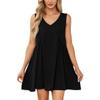 ABOCIW Summer Dresses for Women 2024 Sleeveless V Neck Mini Dress Casual Loose Babydoll Tunic Dress Beach Sundress with Pockets Black Large view 1