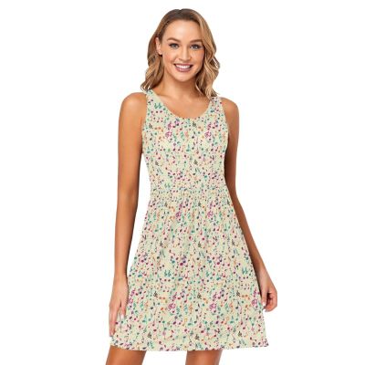 ALAZA Colorful Music Notes Yellow Women Summer Dresses Casual Sleeveless Sundress with Pockets Tank Dress L