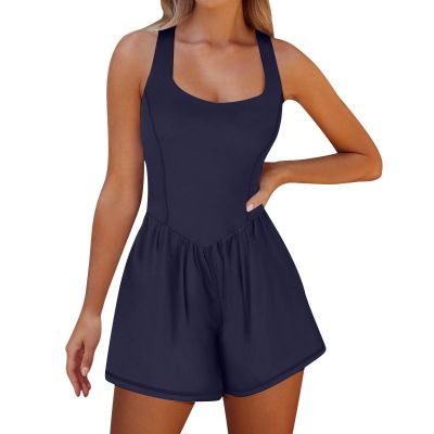 Athletic Rompers for Women Sleeveless One Piece Workout Jumpsuits Wide Leg Yoga Shorts Romper Casual Gym Outfits