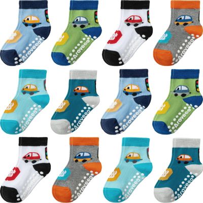 Aroveea Non Slip Grip Ankle Baby Socks 12 Pack for Toddler Boys and Girls Kids,Infant Cute Cotton Baby Socks