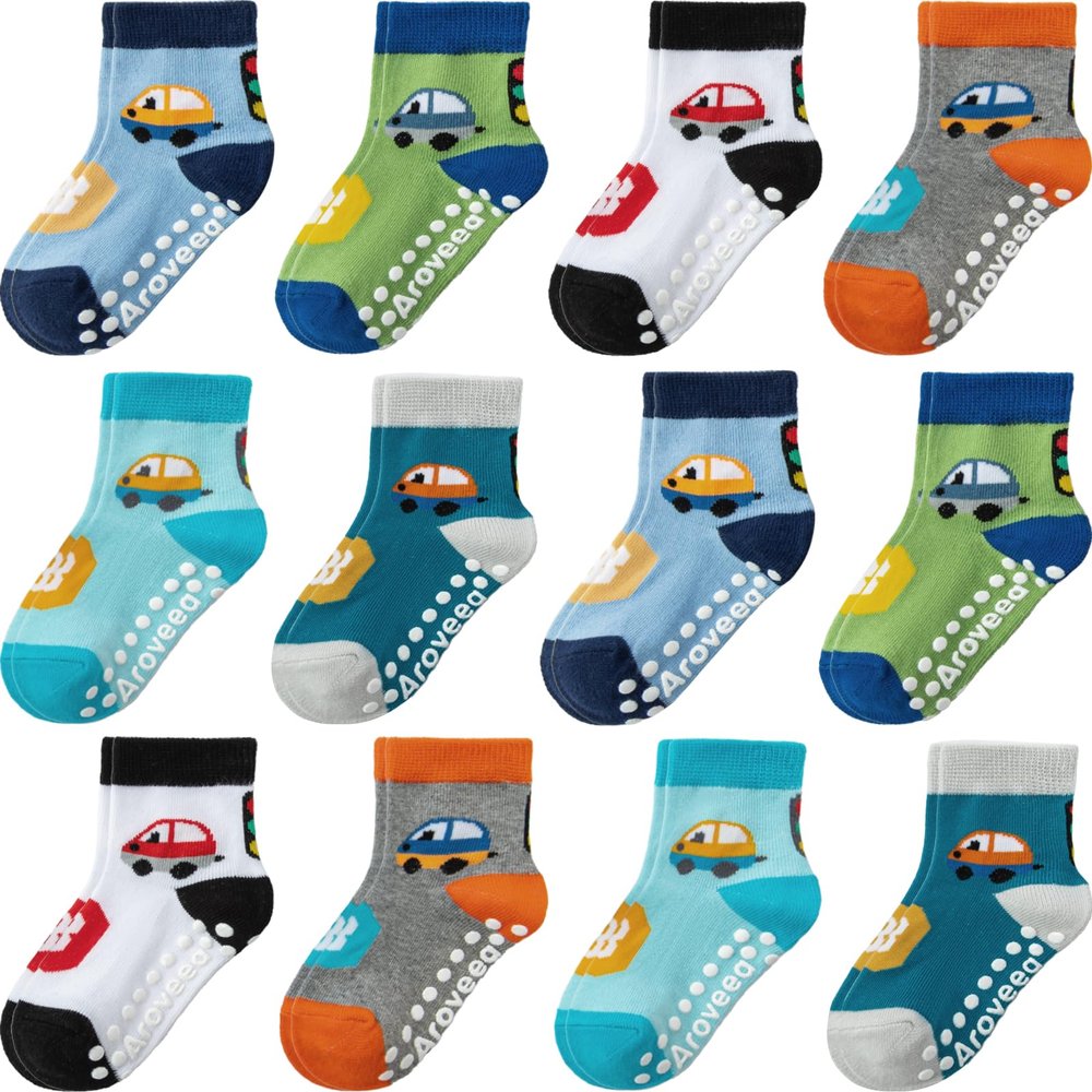 Aroveea Non Slip Grip Ankle Baby Socks 12 Pack for Toddler Boys and Girls Kids,Infant Cute Cotton Baby Socks