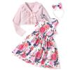 18 Month Infant Baby Girl Sleeveless Floral Print Spring Summer Dress And Long Sleeve Waffle Cardigan Set Toddler Fall Clothes Winter Outfits Pink 18-24 Months view 1