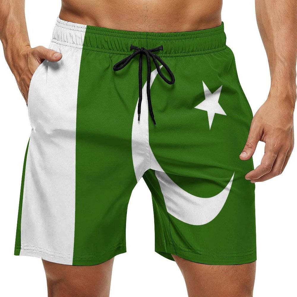 Adugen Origei Men's Printed Beach Pakistan Flag Shorts S