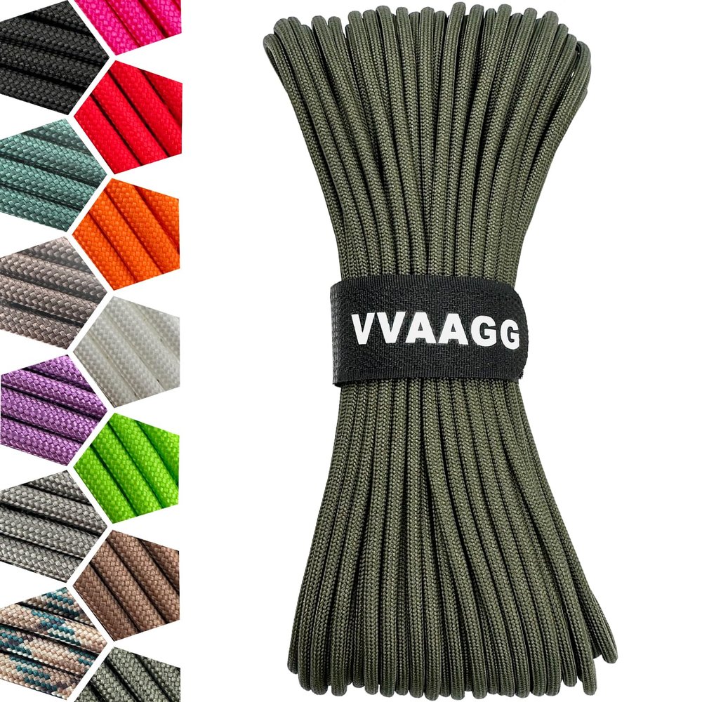 VVAAGG 1000 Paracord Rope 200FT, 4mm Utility Parachute Cord 12 Strand Nylon Rope for Camping, Tent, Clothsline, Outdoor Hiking, Fishing (Army Green, 200FT)