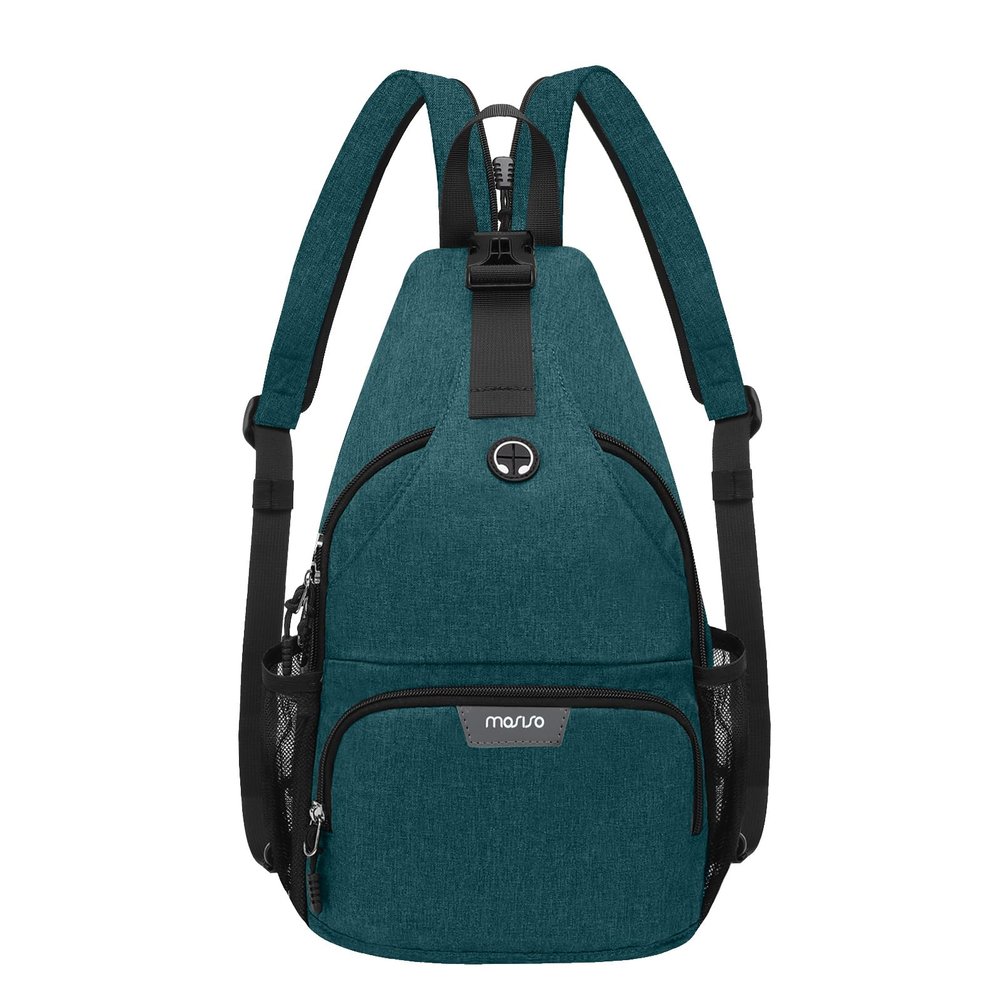 MOSISO Sling Backpack Travel Hiking Daypack, Crossbody Convertible Sling Bag with Front Pocket One Shoulder Chest Bag, Teal Green