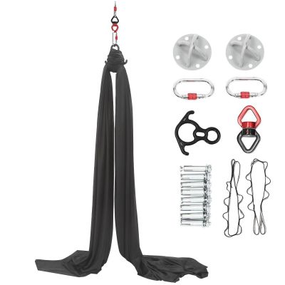 5.5 Yards Aerial Silks Equipment, Stretch Aerial Silk Starter Kit For Aerial Acrobatic Dance, Aerial Yoga Hammock 5m Long, Black