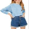 Haloumoning Girls Cute Heart Love Print Sweater Tops Oversized Crew Neck Dot Ball Knitted Valentine Pullover 5-14 Years Blue view 1
