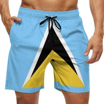 Adugen Origei Saint Lucia Flag Shorts Surf Men's Beach Swim Trunk L