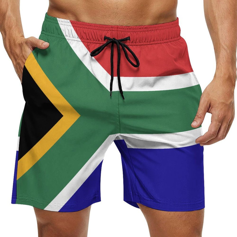 South African Flag Summer Beach Shorts 80s 90s Men's Swim Trunks Printed Beach Shorts for Men M