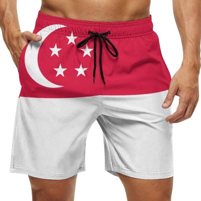 Adugen Origei Singapore Flag Men's Beach Shorts Bathing Suits with Pockets S