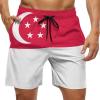 Adugen Origei Singapore Flag Men's Beach Shorts Bathing Suits with Pockets S view 1