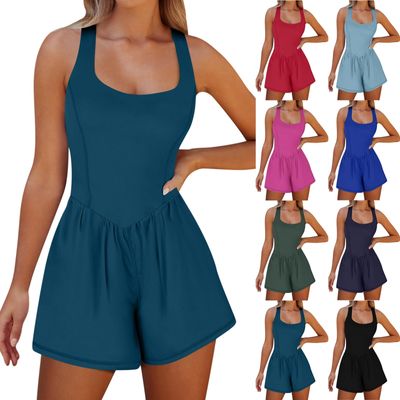 KICILVS Athletic Rompers for Women Sleeveless Workout Jumpsuits Wide Leg Yoga Shorts Romper Casual Gym Outfits