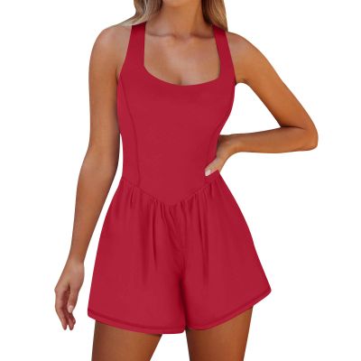 KICILVS Athletic Rompers for Women Sleeveless Workout Jumpsuits Wide Leg Yoga Shorts Romper Casual Gym Outfits