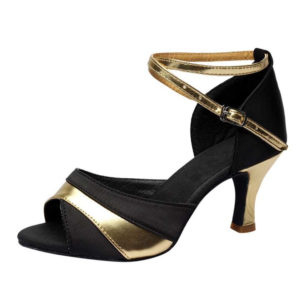 Women Ladies Dancing Prom Ballroom Latin Ballet Dance Singles Shoes Sunflower Sandals for Women (Gold, 7)