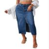 Women's Casual Denim Skirt High Waist Split Front Long Jean Skirts Midi Length A Line Pencil Skirts (Dark Blue, S) view 1