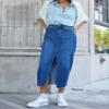 Women's Casual Denim Skirt High Waist Split Front Long Jean Skirts Midi Length A Line Pencil Skirts (Dark Blue, S) view 3