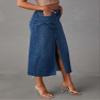 Women's Casual Denim Skirt High Waist Split Front Long Jean Skirts Midi Length A Line Pencil Skirts (Dark Blue, S) view 4