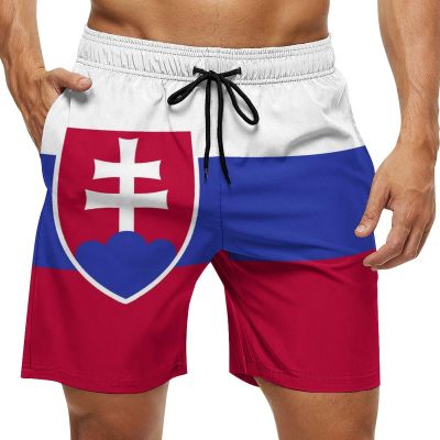 Adugen Origei Slovakia Flag Men's Beach Shorts Bathing Suits with Pockets XL