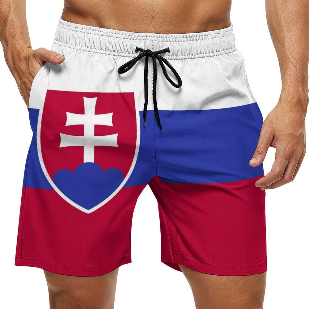 Adugen Origei Slovakia Flag Men's Beach Shorts Bathing Suits with Pockets XL