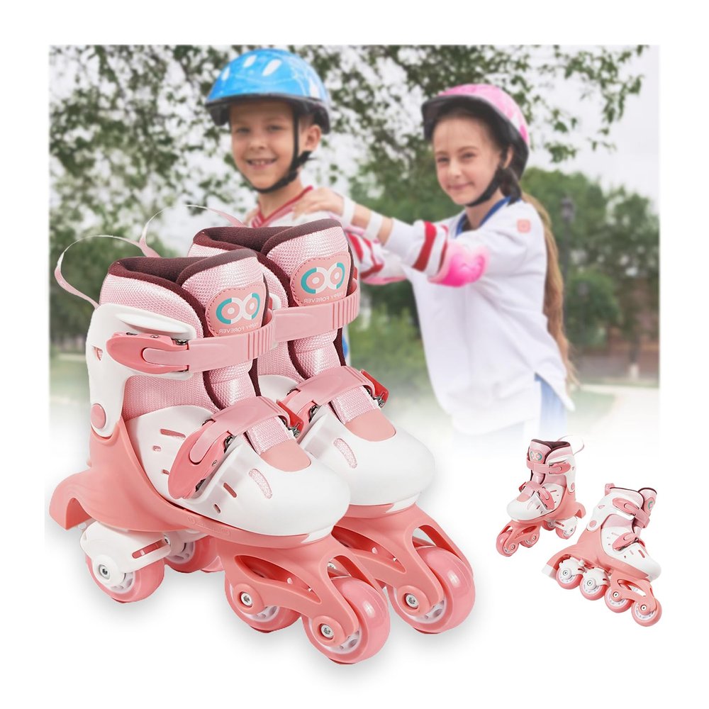 Adjustable Roller Skates for Girls and Boys, Beginner and Advanced Modes, Glitter Wheels, Thickened Support, Strong Bearing Capacity (Pink, S(Ingrowth 7.28-8.07 in 4-8 Years Old)
