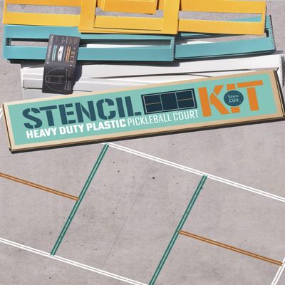 STENCILIT Pickleball Court Stencil Kit for Concrete - Thick Plastic, Half-Court Kit for Driveway & Concrete, Reusable, Easy Assembly, for a 44 Long and 20 Wide Court