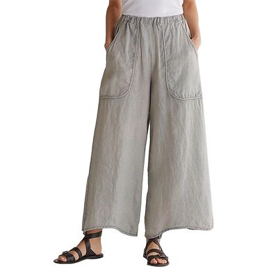 Spatofa Womens Cotton Linen Pants Dressy Summer Wide Leg Comfy Loose Palazzo Trousers with 2 Side Pockets Light Grey X-Large